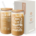 Teacher Gifts for Women - 16 Oz Can Glass Coffee Cup with Straws - Teacher Appreciation Gift for Women on Birthday Back To School