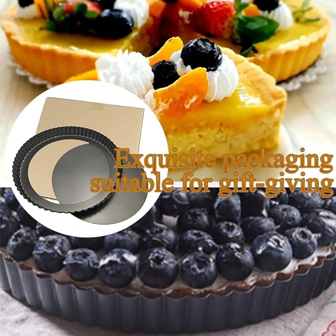 10 Inch Nonstick Tart Pan with Removable Bottom, Carbon Steel Quiche and Pie Pan- 1.1-Inch Depth, Fluted Edges for Baking Tarts, Quiches, Mousse Cakes, and Desserts