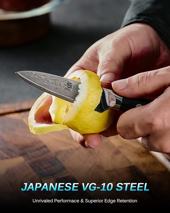 KYOKU Gin Series 3.5" Paring Knife - Japanese VG10 Damascus Stainless Steel Kitchen Knife With Silver Ion Blade, G10 Handle, Mosaic Pin - for Fruit, Vegetable, Peeling, Coring