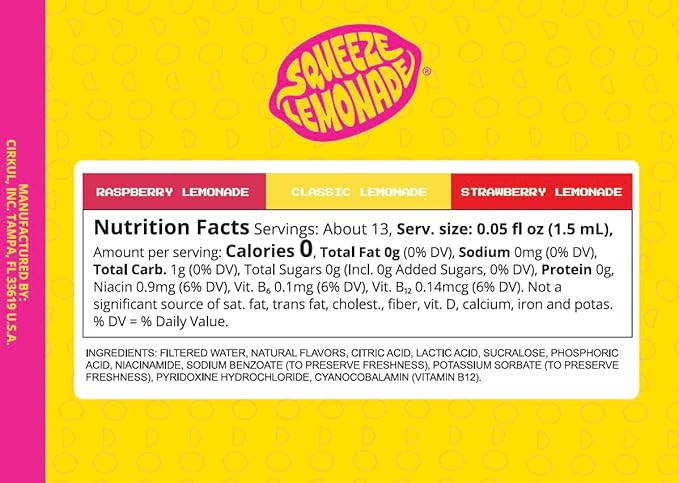 Cirkul Squeeze Lemonade Flavor Cartridge Variety Pack with B Vitamins, 6-Pack (2 Classic, 2 Strawberry, 2 Raspberry), No Sugar, Zero Calorie Drink Mix