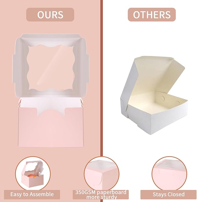150pcs Pink Small Cake Box,4x4x2.5 Inch Bakery Boxes with Window,gift boxes bulk for Mini Cake Pastry Dessert Strawberries Chocolates Cupcakes with Stickers