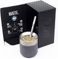 Matte 6.5 oz Yerba Mate Gourd and Bombilla Set - Includes DS Pro Box - BPA Free Yerba Mate Set Kit with Mate Straw, Elegant Design, Non-Slip Base (Grey)