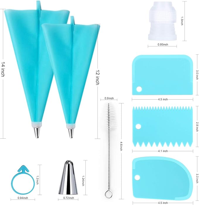 34-Piece Cake Decorating Kit – Piping Bags and Tips Set with 24 Stainless Steel Tips, 2 Reusable Silicone Piping Bags, 3 Smoothers, 2 Couplers, 2 Bag Ties, and 1 Brush for Baking & Cake Decorating