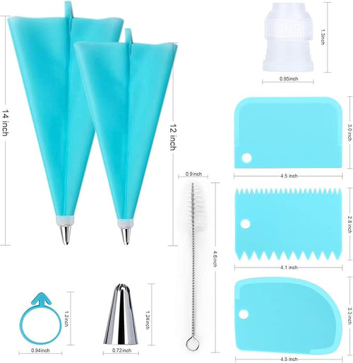 34-Piece Cake Decorating Kit – Piping Bags and Tips Set with 24 Stainless Steel Tips, 2 Reusable Silicone Piping Bags, 3 Smoothers, 2 Couplers, 2 Bag Ties, and 1 Brush for Baking & Cake Decorating