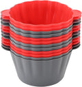 12 Pack Reusable Non-stick Large Silicone Baking Cups, 3.54 Inch Jumbo Silicone Cupcake Liners, Cake Molds with Handles, Large Muffin cups, Red and Gray