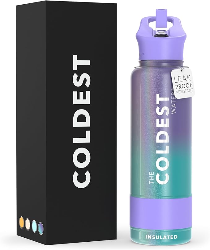Coldest Insulated Water Bottle with Straw Lid - Stainless Steel Metal Insulated Bottle for Men & Women (Interstellar Reef Glitter, 40 oz)