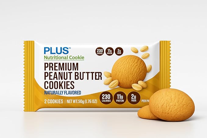 Plus Nutritional Cookies – Premium Peanut Butter | 24 Vitamins & Minerals, 10g Protein, 2g Fiber | Soft-Baked Complete Nutrition Cookie for Adults | Meal Replacement Snack | 12 Servings (24 Cookies)
