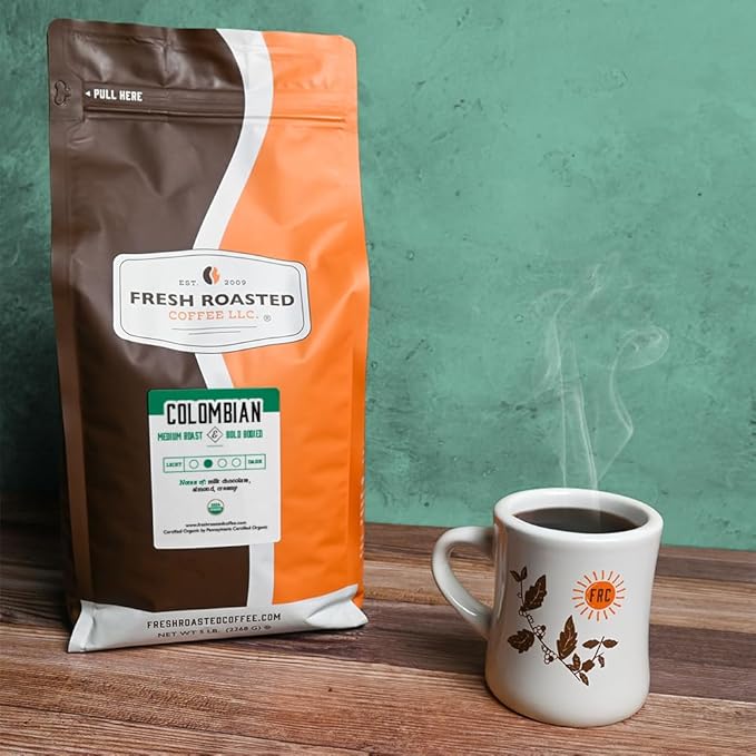 Fresh Roasted Coffee, Organic Colombian | USDA Organic, 100% Single Origin, Kosher | Medium Roast 5 lb (80 oz) Whole Bean
