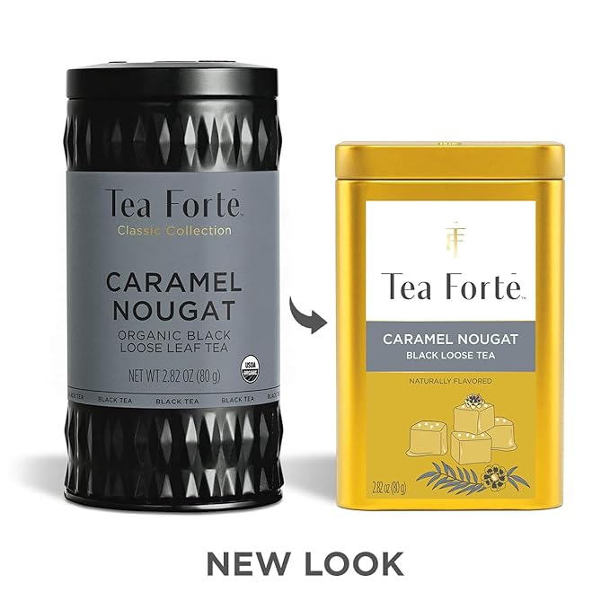 Tea Forte Caramel Nougat Premium Loose Leaf Caffeinated Black Tea Blend Canister, Makes 35-50 Cups