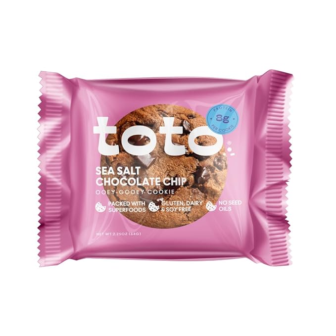 Toto's Sea Salt Chocolate Chip Vegan Cookies: Gluten-Free High-Fiber Cookie with Plant-Based Protein, Superfoods, and Adaptogens - 10X Individually Wrapped Cookies