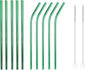 10 Pcs Stainless Steel Straws, Reusable Drinking Straws, 5 Straight + 5 Bent Metal Straws Set With 2 Pcs Cleaning Brushes (Green, 8.5 Inch)