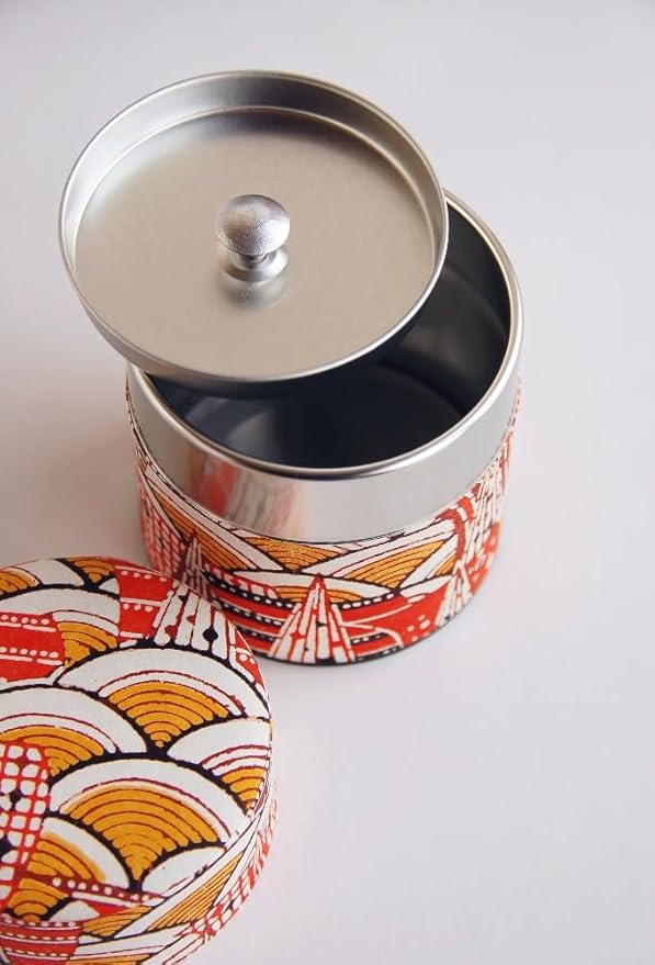 Japanese Pokkan Coffee Spice Tea Tin Canister Washi Paper Storage with Lid 7.05 oz Capacity (Touka)