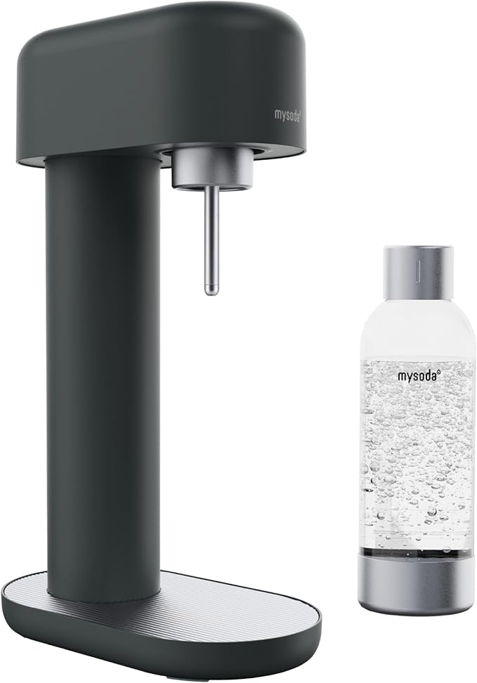 Mysoda Ruby 2 Sparkling Water Maker - Soda Streaming Machine Silent Carbonated Water Machine Robust Long-Lasting Aluminium Soda Maker 1L Water Bottle Without CO2 Cylinder - Black Silver Soda Machine