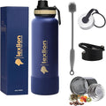Lexlion Fruit Infuser Water Bottle - 22 Oz, Triple Walled Insulated Stainless Steel, Thermal Leaf Infuser, Silicone Sleeve, 3 Lids Leakproof, Metal Mug
