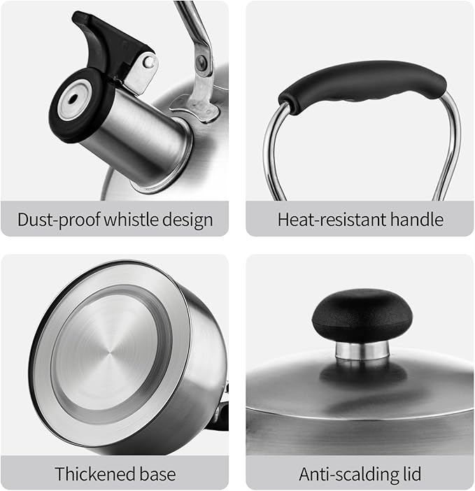 Tea Kettle – 2.64 Quart Stovetop Teapot, Stainless Steel Water Kettle for Camping & Kitchen, Foldable Handle, Gooseneck Spout – Perfect for Coffee & Tea