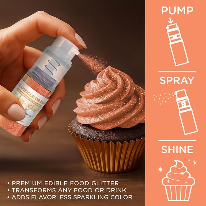 Bakell - Creamsicle Orange Tinker Dust (4g, 1x Mini Spray Pump) Edible Glitter for Food, Desserts, and Beverages!