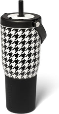 BrüMate Resa 35oz 100% Leakproof Travel Tumbler w/Handle & Straw | Flexible SoftSip Straw | Silicone Sleeve for Durability | Stainless Steel | Cup Holder & Travel Friendly Water Bottle (Houndstooth)