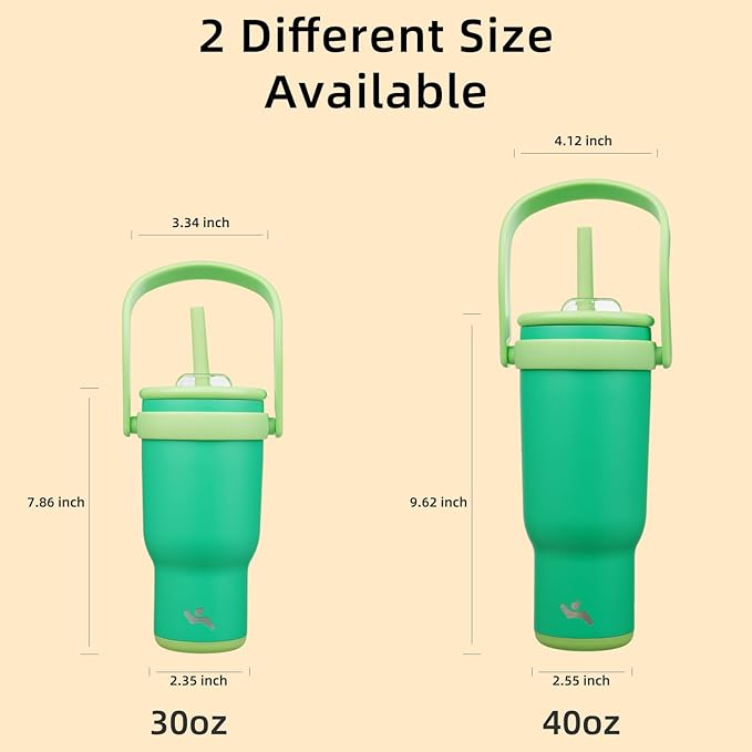 30 oz Tumbler with Side Handle, Insulated Water Bottle with Straw and 2 in 1 Lid, Stainless Steel Cup Travel Coffee Mug for Sports Office Gym,Olive Green