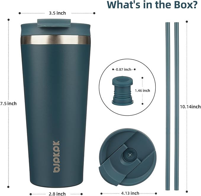 BJPKPK 22oz Stainless Steel Insulated Tumbler With lid And Straw Travel Coffee Thermal Tumblers Cup For Women And Men,Navy Blue