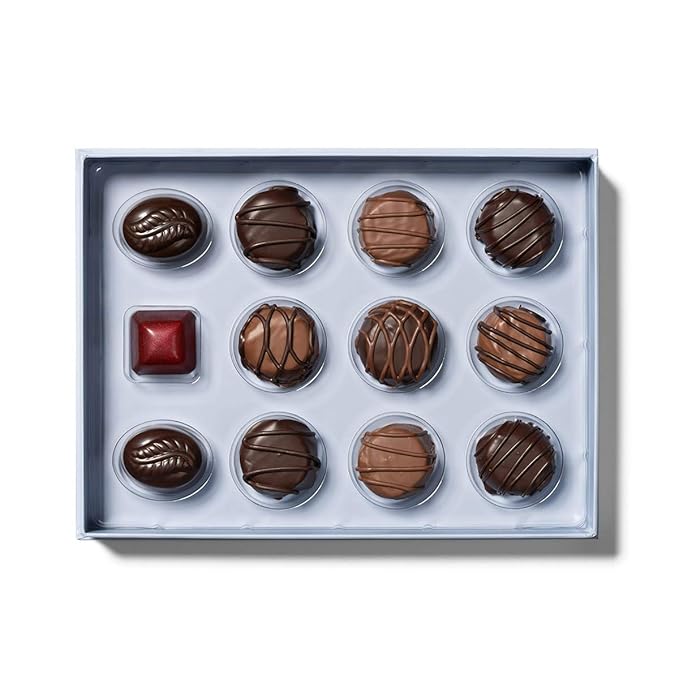 Ethel M Chocolates Premium Satin Crèmes Collection Chocolate Gift Box, Milk & Dark Chocolate Candy Assortment, 12 Pieces of Creamy, Smooth and Rich Chocolate Gems