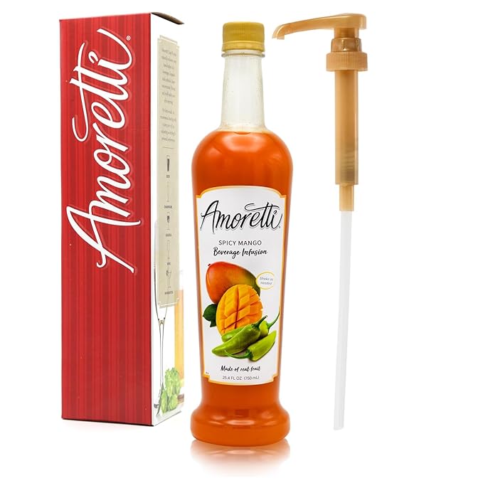 Amoretti - Spicy Mango Beverage Infusion - Drink Mix & Water Enhancer with Pump for Flavoring Cocktails, Waters, Teas, and other Beverages, Preservative Free