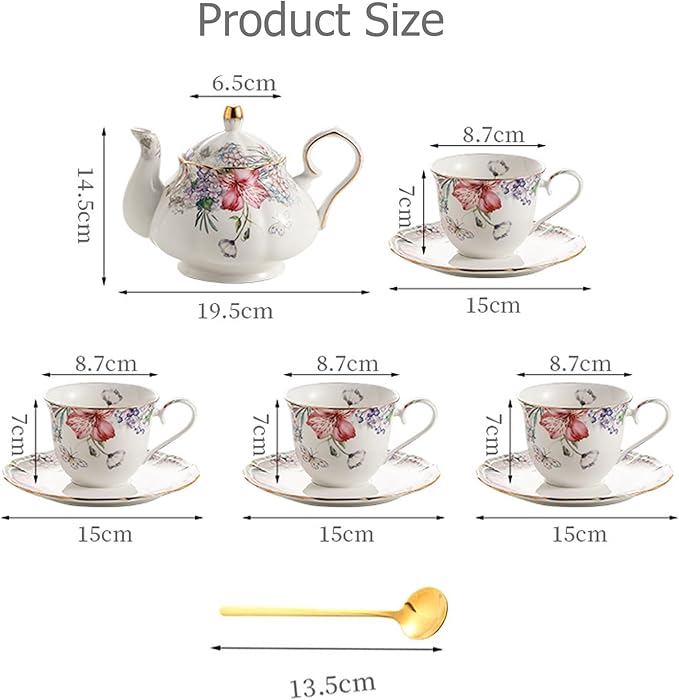 Bone China Tea Set, Vintage Floral Coffee Cups and Tea Sets, Porcelain Tea Set for Women Tea Party British, Christmas Gifts(Purple)