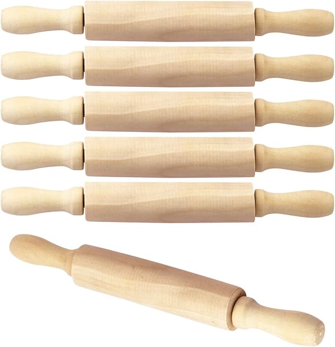BILLIOTEAM 6 Pack 8 Inch Mini Wood Rolling Pin,Great for Children Kids Girls and Boys,Small Wooden Rollers for Art and Crafting,Baking,Cookie Dough,Cooking,Clay,Play Doh