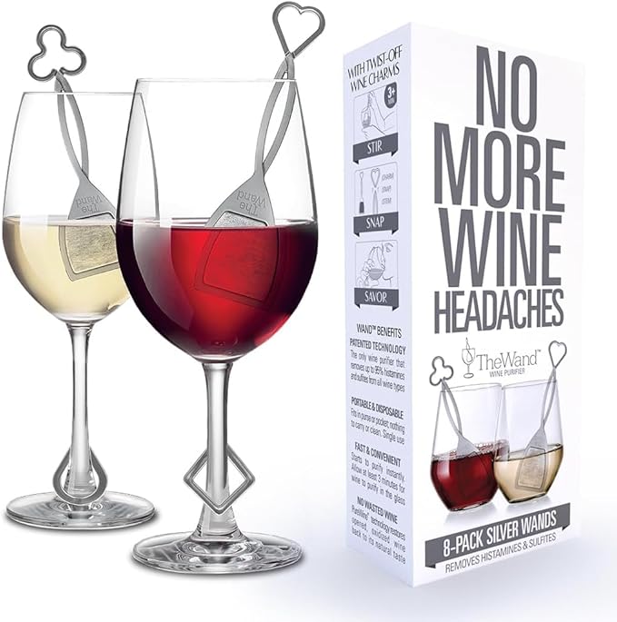 PureWine Wine Wands Purifier, 8 Wine Filters Remover Histamines Sulfite - May Reduce and Alleviate Wine Allergies & Sensitivities - Restores Taste, Perfect Wine Pour, Gifting, Holiday