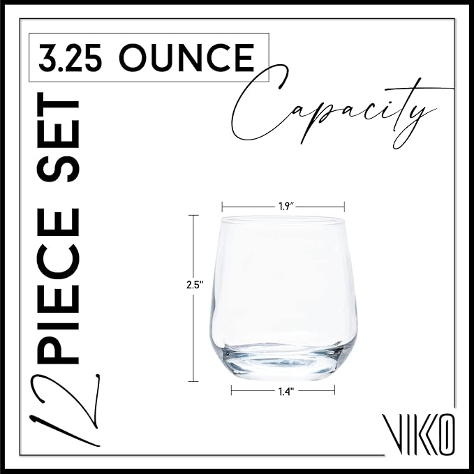 Vikko 3.25 Ounce Shot Glasses, Set of 6 Small Liquor and Spirit Glasses, Durable Tequila Bar Glasses For Alcohol and Espresso Shots, 6 Piece Shooter Glass Set (LAL)