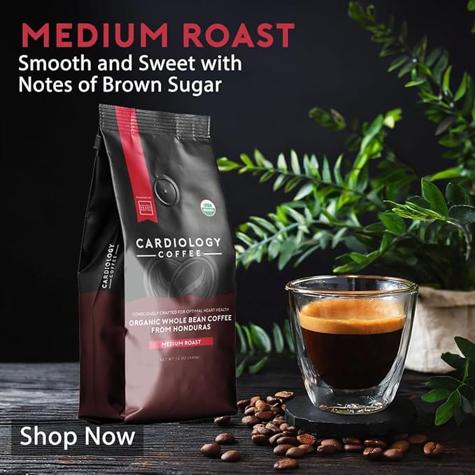 Cardiology Coffee – Whole Bean Coffee – USDA Certified Mold-Free 12oz Premium Medium Roast Organic Coffee Beans with Antioxidant Benefits – Perfect for Heart Healthy Lifestyle