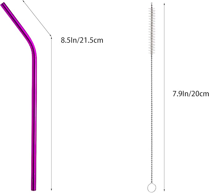 10 Pcs Stainless Steel Straws, Reusable Drinking Straws, Bent Metal Straw Sets with 2 Pcs Cleaning Brushes (Rose Red, 8.5 Inch)