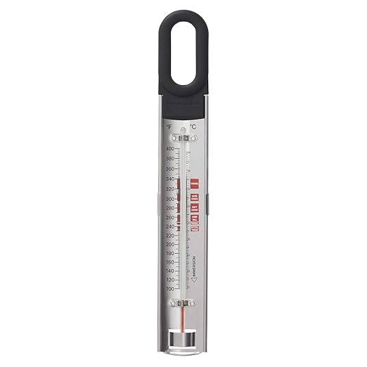 KitchenAid KQ907 Curved Stainless Steel Paddle Style Candy and Deep Fry Thermometer with pan clip, TEMPERATURE RANGE: 100F to 400F, Black