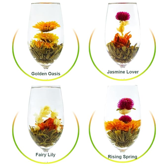 TEARELAE Blooming Tea Flowers - 12pcs Individually Sealed Flowering Balls - Hand-Tied Natural Green Tea Leaves & Edible Flowers - Gifts For Lovers