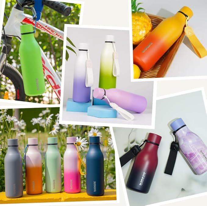 BJPKPK Insulated Water Bottles, 12oz Stainless Steel Metal Water Bottle with Strap, BPA Free Leak Proof Thermos, Mugs, Flasks, Reusable Water Bottle for Sports & Travel, Lilac Elegance