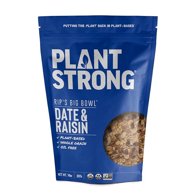 Rip's Big Bowl Cereal - PLANTSTRONG Date & Raisin (6-pack) Non-GMO Whole-Grain Plant-Based Oil Free Pack of 6 x 14oz Bags