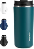 SUNWILL Insulated Coffee Mug with Lid, Leak Proof Tumbler Stainless Steel, 12 oz Travel Cup for Office, Home, Powder Coated Peacock Blue