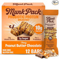 Munk Pack Peanut Butter Probiotic Protein Bars | 10g Plant Protein, 1g Sugar, 6g Fiber | Diabetic-Friendly Ideal Breakfast Bars - On-the-Go Snacks, Gluten-Free, Non-GMO | 12 Count
