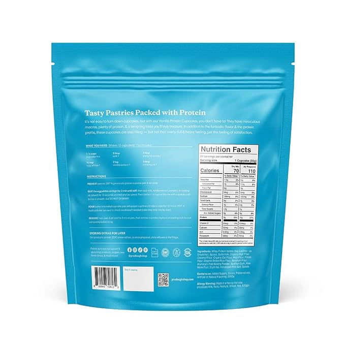 ProDough High Protein- Gluten Free Cupcake Mix, Low Carb, 13g of Protein per Cupcake, No Added Sugars, Keto Friendly, Makes 12, Healthy Dessert (Vanilla)