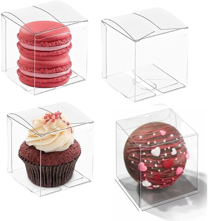 RomanticBaking 50 Pack Bulk 2x2x2 Inch Clear Gift Boxes Macaron Boxes Gift Boxes Small Chocolate Bomb Box Birthday Wedding Party Favor Boxes