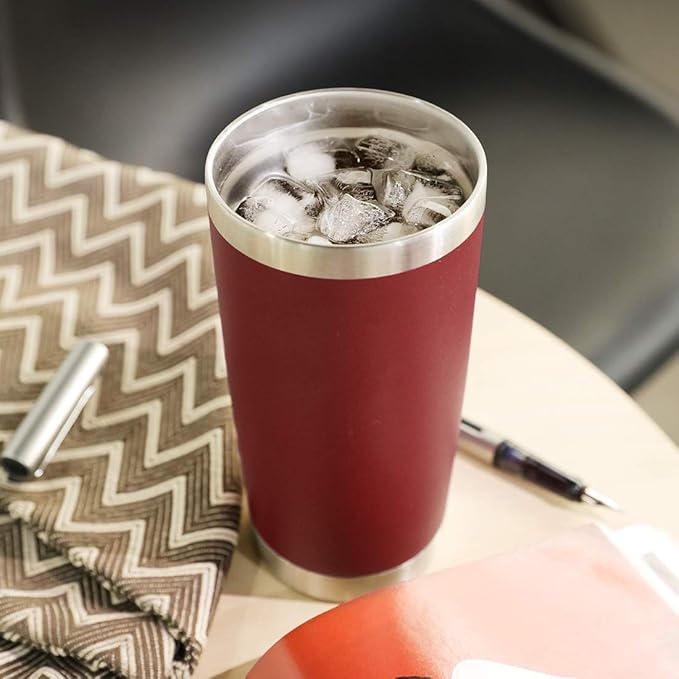 DOMICARE 20oz Stainless Steel Tumbler Bulk with Lid, Double Wall Vacuum Insulated Travel Mug, Powder Coated Coffee Cup (Powder Red, 12)