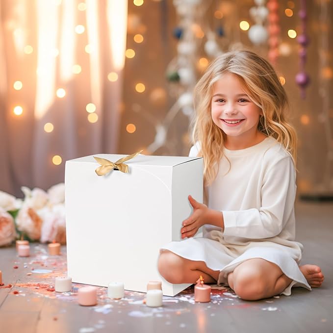 8Pack Large Gift Boxes with Lids, 12x12x5 Inches Bridesmaid Proposal Box With Ribbon, White Boxes For Gifts, Paper Gift Box For Presents, Wedding, Bridal Shower, Birthday Party