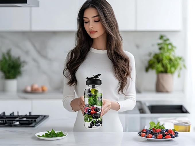 Glass Water Bottles with Stainless Tea Infuser 32oz, BPA-Free, Wide Mouth, Leakproof, Protective Sleeve, Borosilicate Glass for Tea and Fruit Infusions, Durable Travel Companion, Reusable Bottle