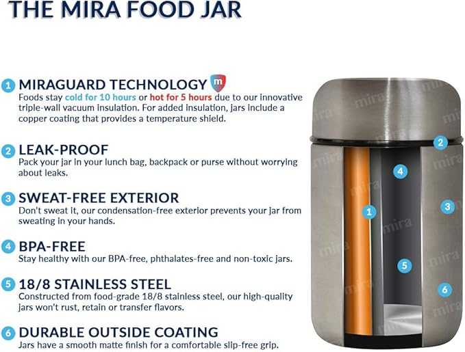 MIRA 2 Pack Insulated Food Jar Thermos for Hot Food & Soup, Compact Stainless Steel Vacuum Lunch Container, 13.5 oz, Denim, Rose Pink