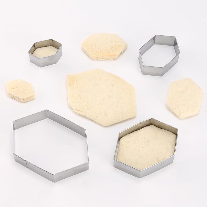 Hexagon Cookie Cutter Set 4 Sizes- 5 Inch, 4 Inch, 3 Inch, 2 Inch Stainless Steel Geometric Gem Cookie Cutters Shapes Molds