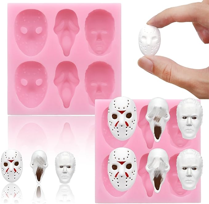 Halloween Silicone Molds for Chocolate,6 Cavities Halloween Large Scary Movie Characters Heads Chocolate Molds, Funny Horror 3D Halloween Chocolate Candy Molds for Soap Pudding Jelly Making