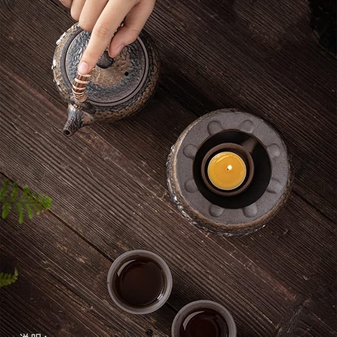 Teapot Warmer Matte Classic Retro Ceramic Universal Tea Warmer Stand Set with Candle Holder Japanese Style for Warming Tea, Coffee and Milk etc.