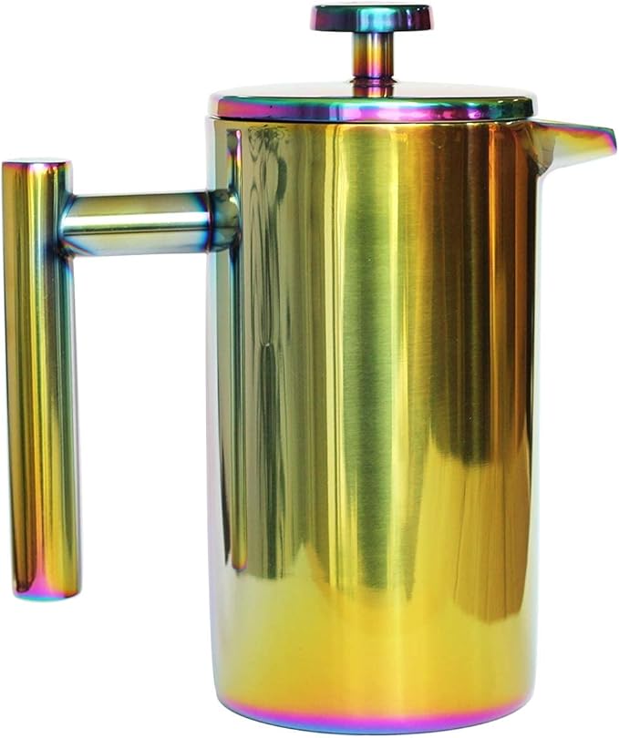 French Press Coffee Maker – 1 or 2 Cups Small Stainless Steel Coffee Maker Double Walled French Press Rainbow 12oz/350ml