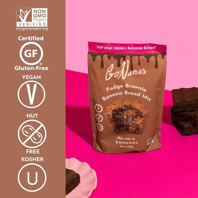 GoNanas Fudge Brownie Oat Flour Banana Bread Mix, Suitable for Plant Based Vegan Diets, Gluten Free Dairy Free Snacks, Healthy Snacks For Adults, Muffin Mix, Nut Free, Cupcakes Dessert, NON-GMO, 2pk