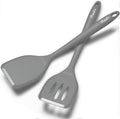 Silicone Spatula Turner Set, High Heat Resistant Spatulas with Seamless One Piece Design, Nonstick Rubber Flippers Utensils for Baking & Cooking,BPA-Free, 2 pack,Black (Grey)