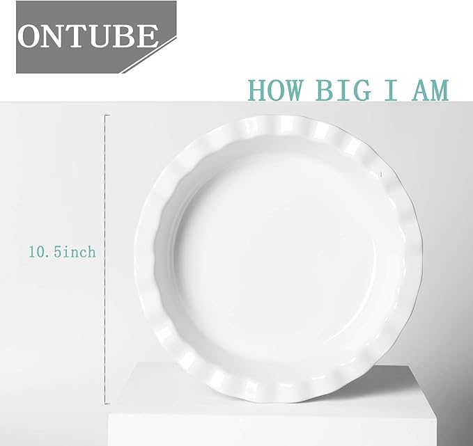 ONTUBE 10.5-Inch Deep Pie Pans 50oz, Ceramic Large Round Pie Tins for Baking, (White 2 Pieces)